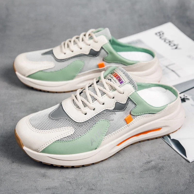 Men shoes 2022 summer new mesh breathable lazy fashion Casual shoes half slippers sandals Baotou heel free beach shoes Men Tenis