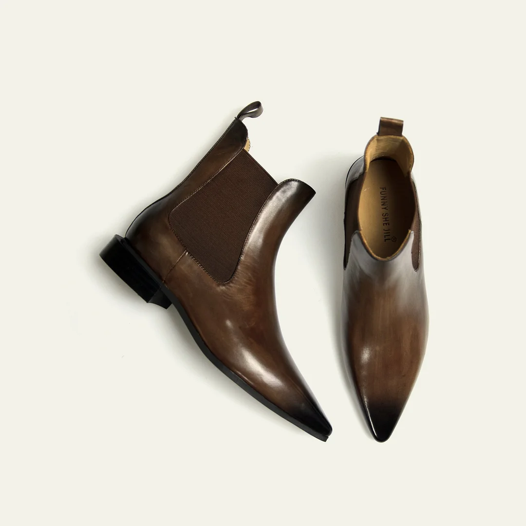 Waterproof Pointed Toe Boots Genuine Leather Chelsea Booties