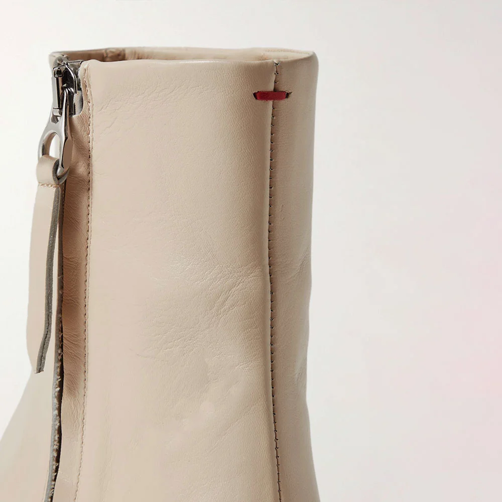 Beige Kitten Heel Side Zipper Pointed Toe Short Boots for Women