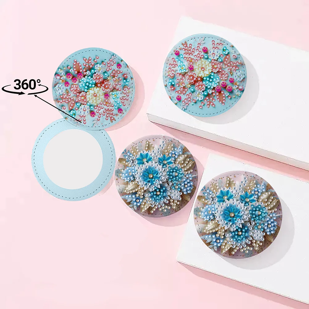 DIY Diamond Art Portable Cosmetic Mirror Home Diamond Painting Crafts (Flower)