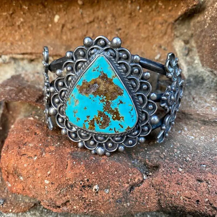 Lacy Navajo Cuff Bracelet with Pilot Mountain Turquoise