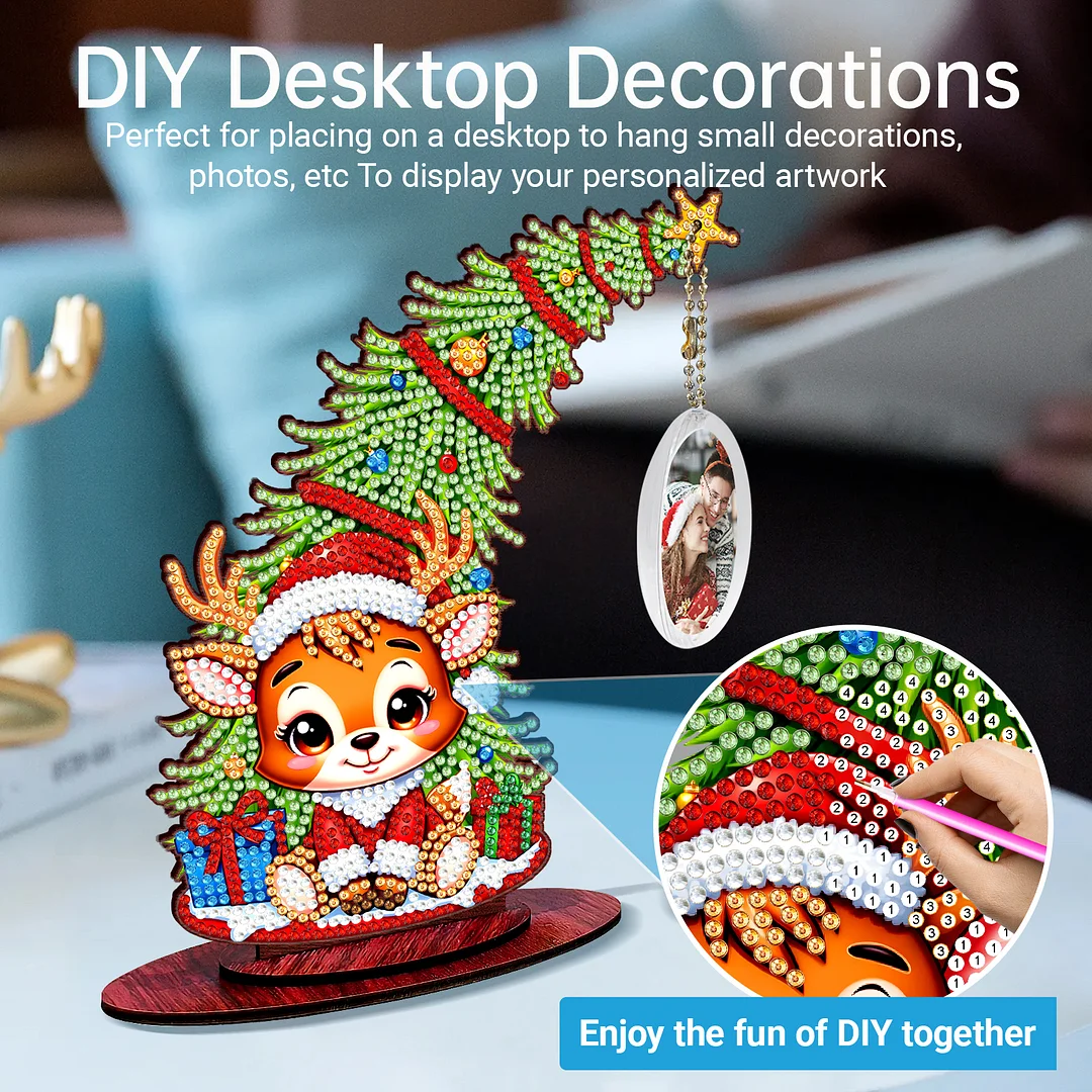 Photo Christmas Tree 5D DIY Diamond Art Tabletop Wood Decorations Ornament Kits