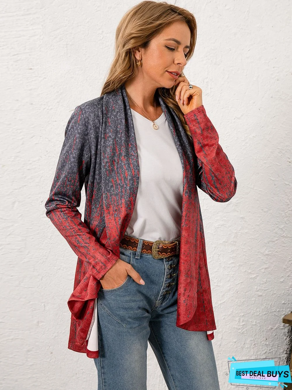 Loose Collarless Casual Cardigan