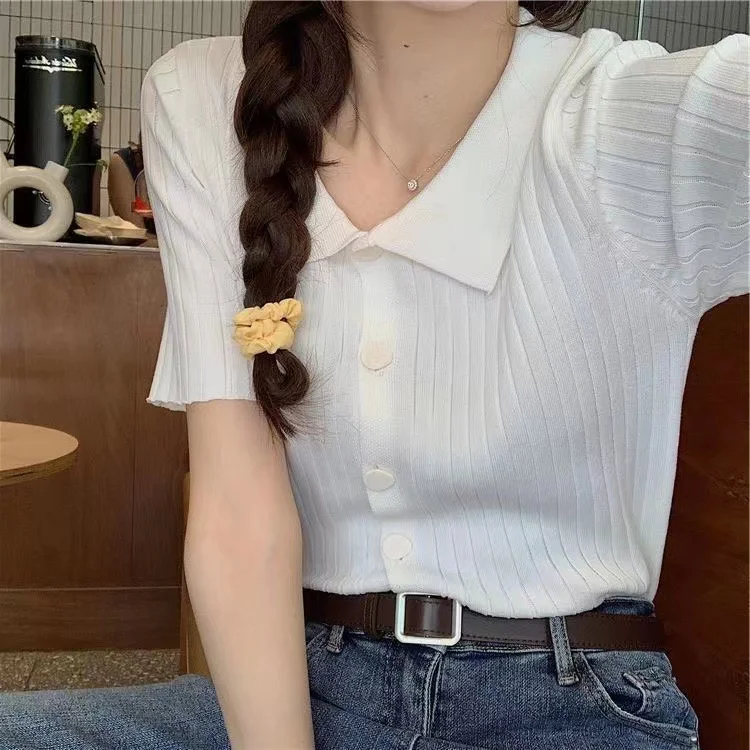 Zingj Zingj POLO Lapel Knit Cardigan Summer 2024 New Color Knit Short Sleeve Sweater Top
