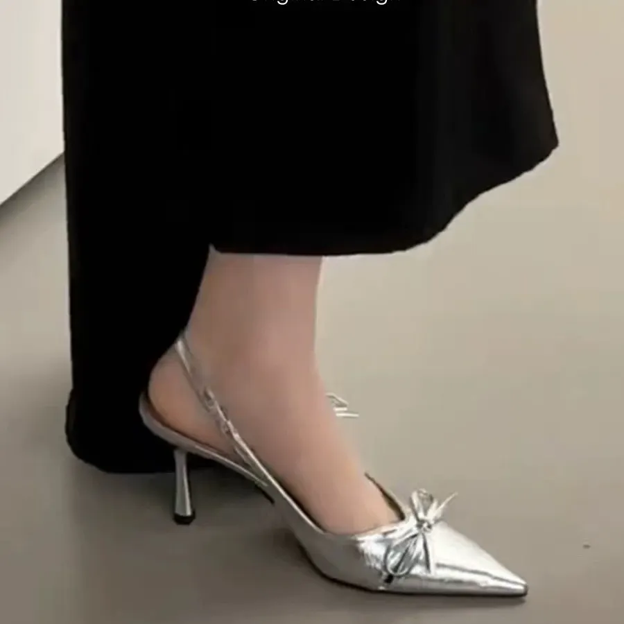 Breakj Breakj Kitten Heeled Shoes Baotou Sandals Fairy Shoes 2025 New Spring And Summer Bow Tip Single Shoes