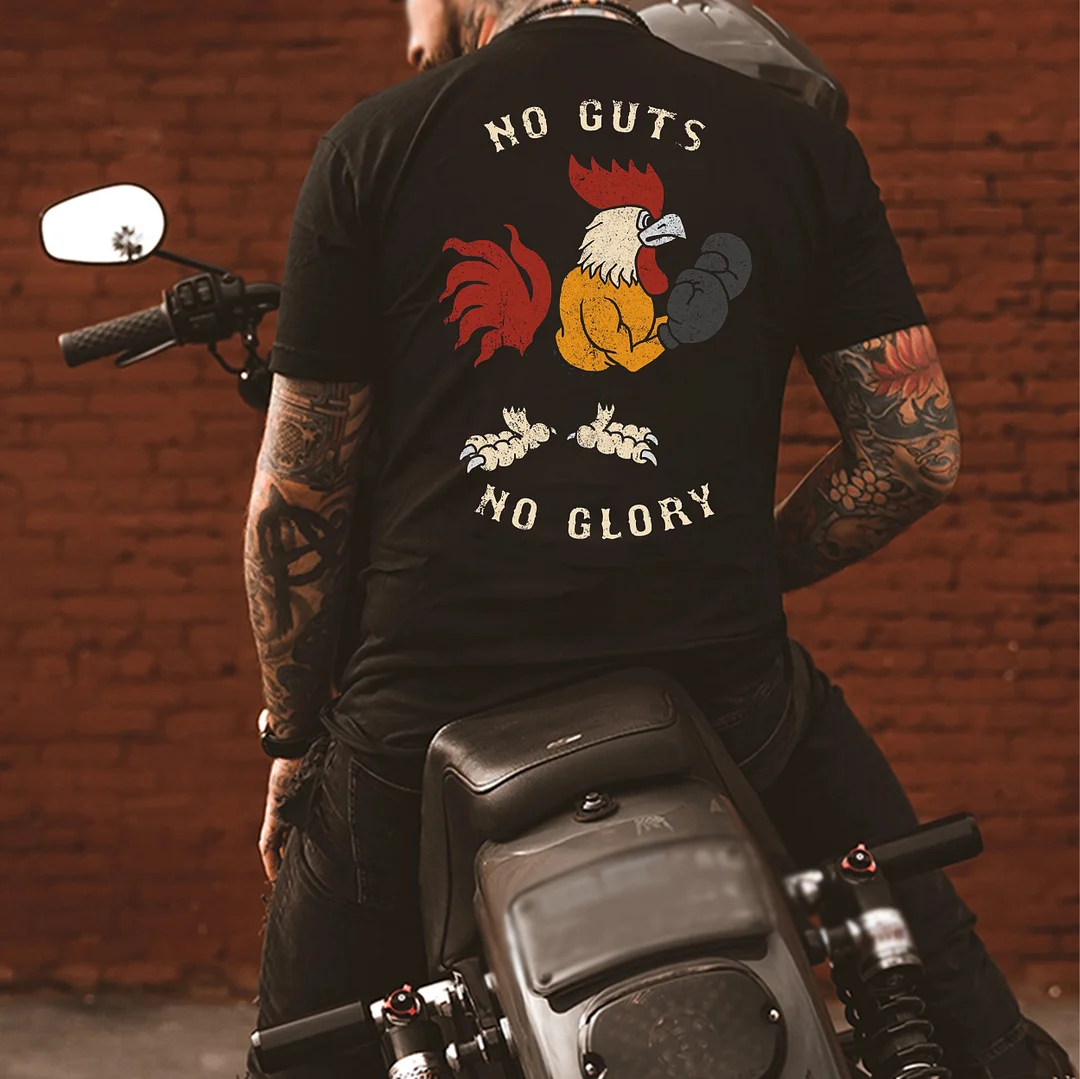 NO GUTS NO CLORY Cock Black Print T-Shirt