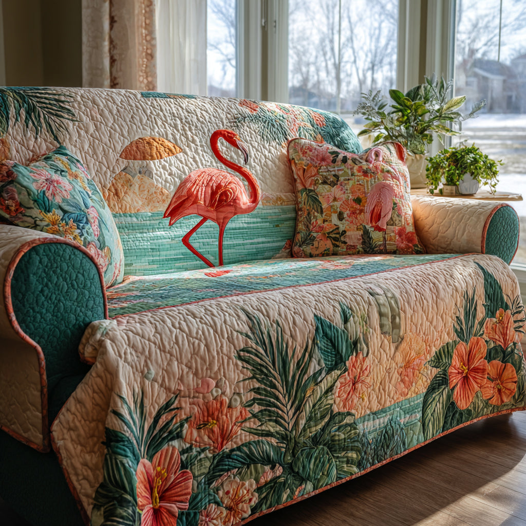 Pink Shoreline Quilted Sofa Cover NCU0DV9007 everthome