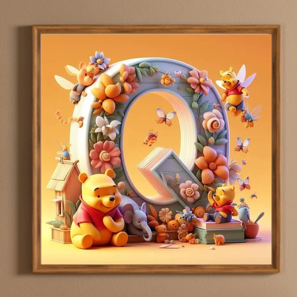 Full Round Diamond Painting 30*30cm - Winnie The Pooh'S 26 Letters Q
