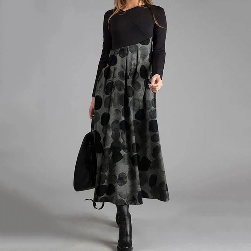 Stitching Long-Sleeved Print Elegant Long Dress