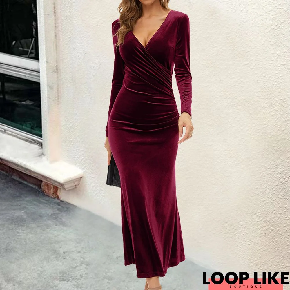 Velvet Fit Casual Crew Neck Solid Causal Dress