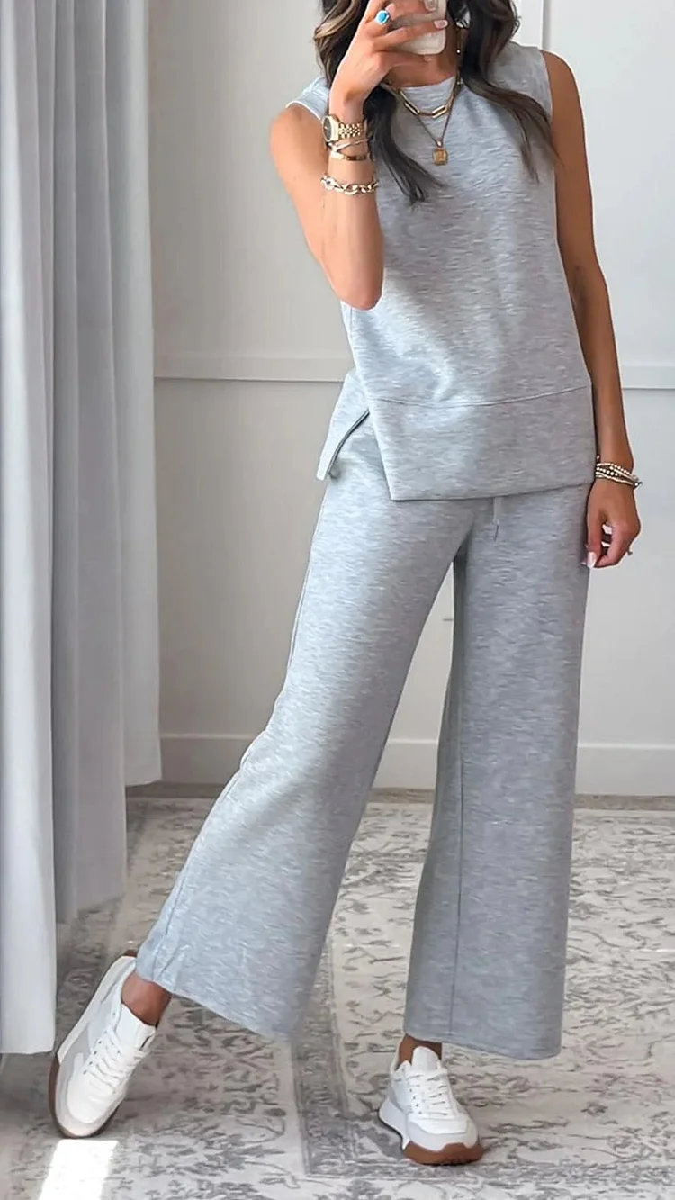 Casual Crew Neck Sleeveless Two Piece Suit (Buy 2 Sets Free Shipping) 