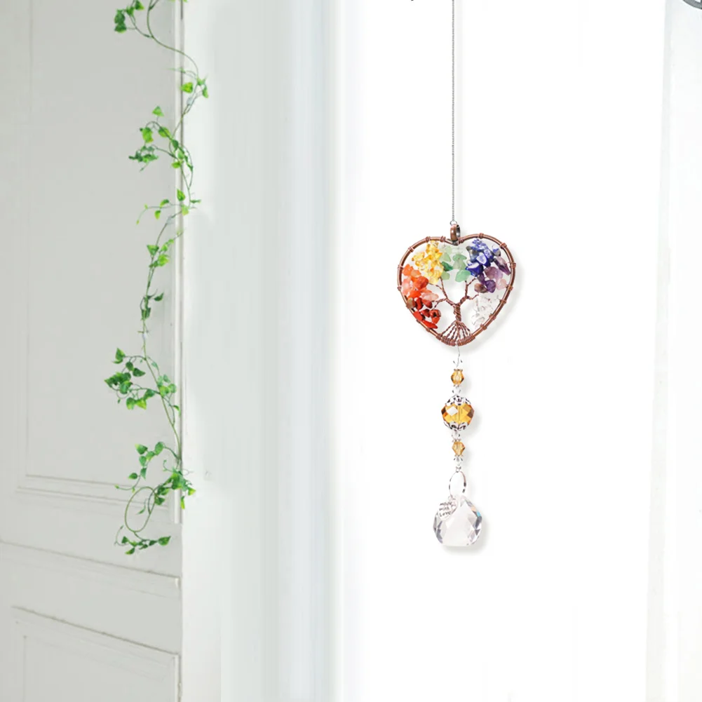 Hanging Crystal Suncatcher Life Tree Stone Beads Prism Pendant Decor (Love)