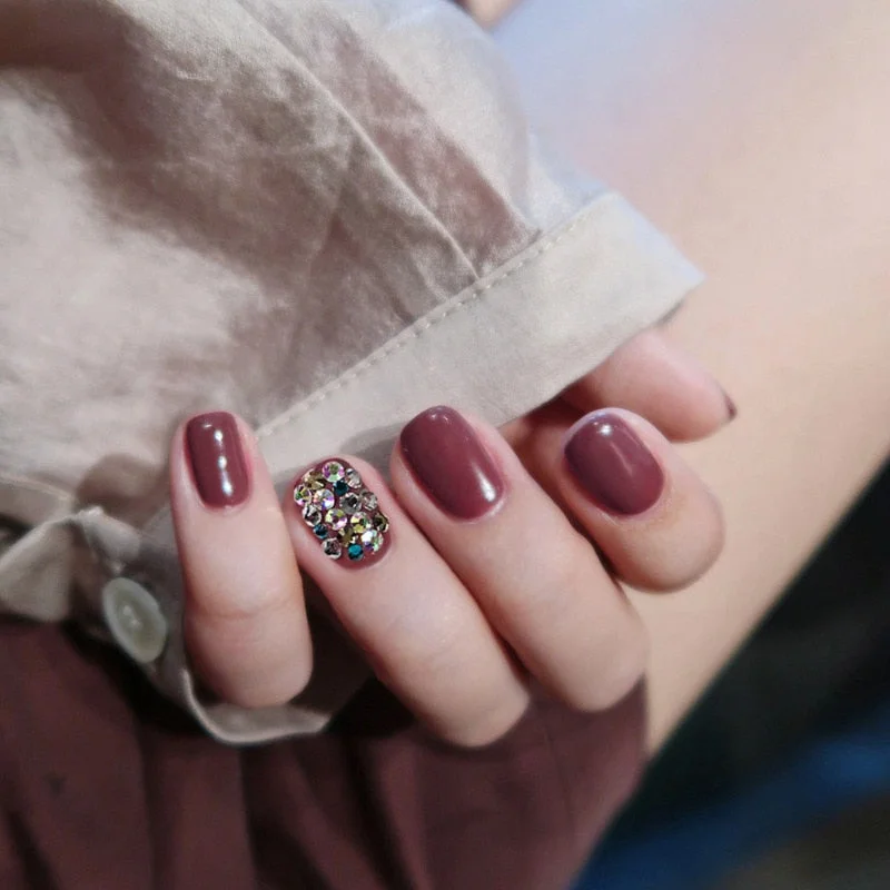 Girls Summer Simple Blue Color False Nails Women American Style Fashion Fake Nails DIY Short Size Full Cover Nail Tips with Glue-Nail Inspo