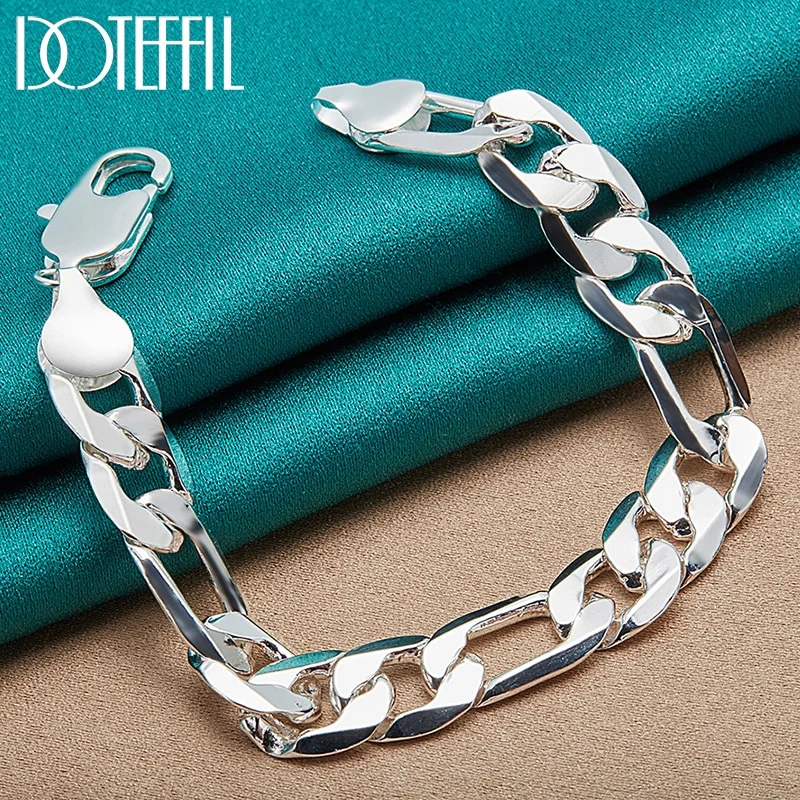925 Sterling Silver 12mm Side Chain Bracelet For Man Woman Jewelry