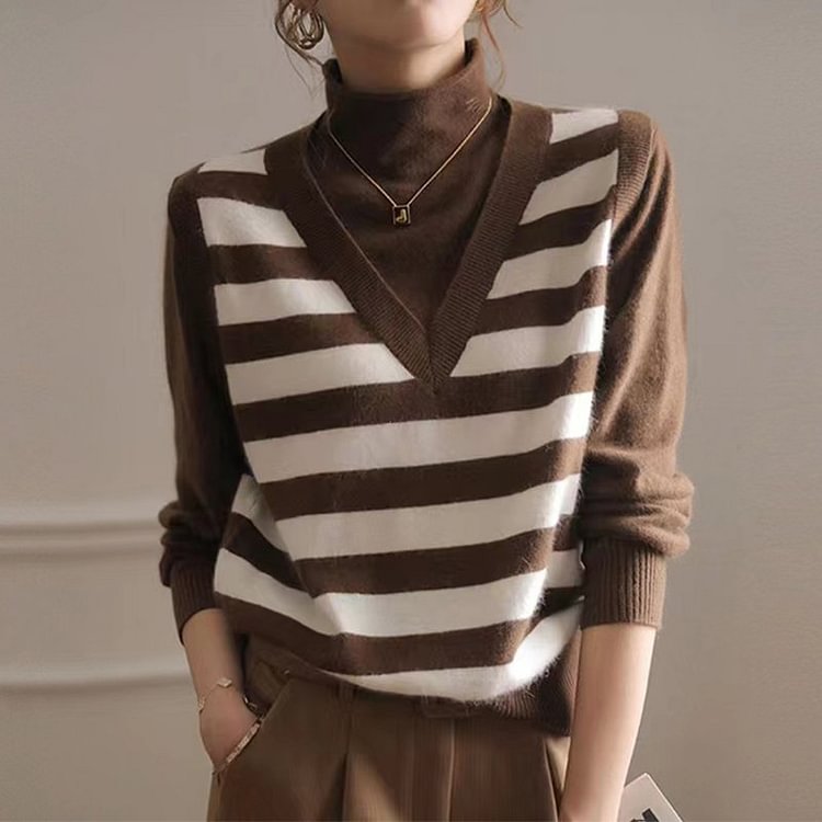 Coffee Long Sleeve Knitted Sweater QueenFunky