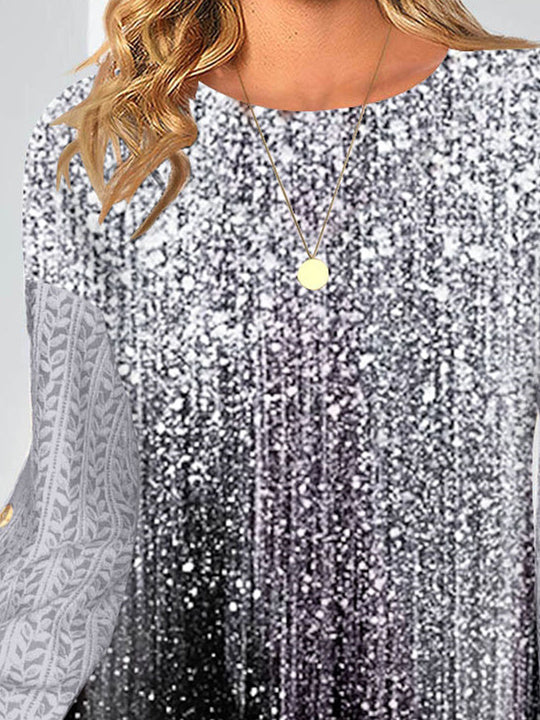 Women Long Sleeve Scoop Neck Polka Dot Printed Graphic Button Lace Tops