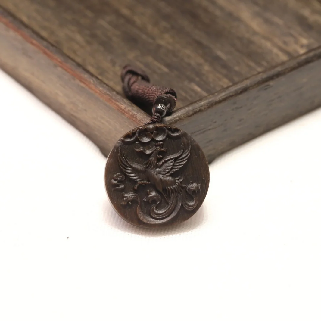 Brunei Agarwood Sinking Grade Carving 4.5 Phoenix Amulet Pendant Necklace 