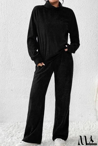 Ribbed Long Sleeve Top and Pants Set