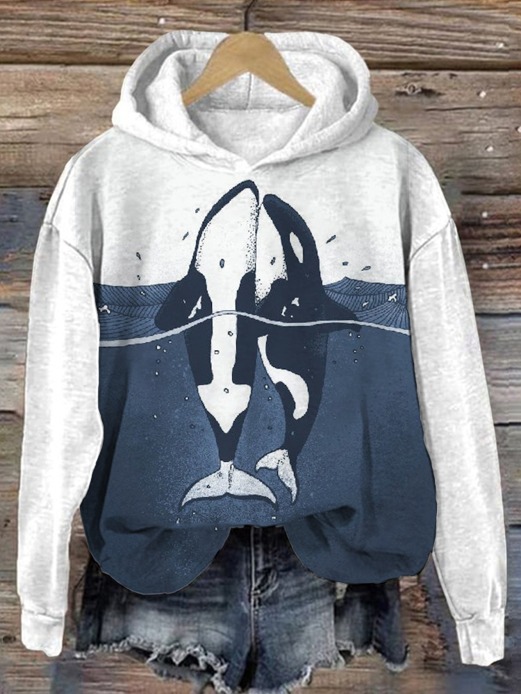 Lovely Whales Art Graphic Vintage Cozy Hoodie wearshes