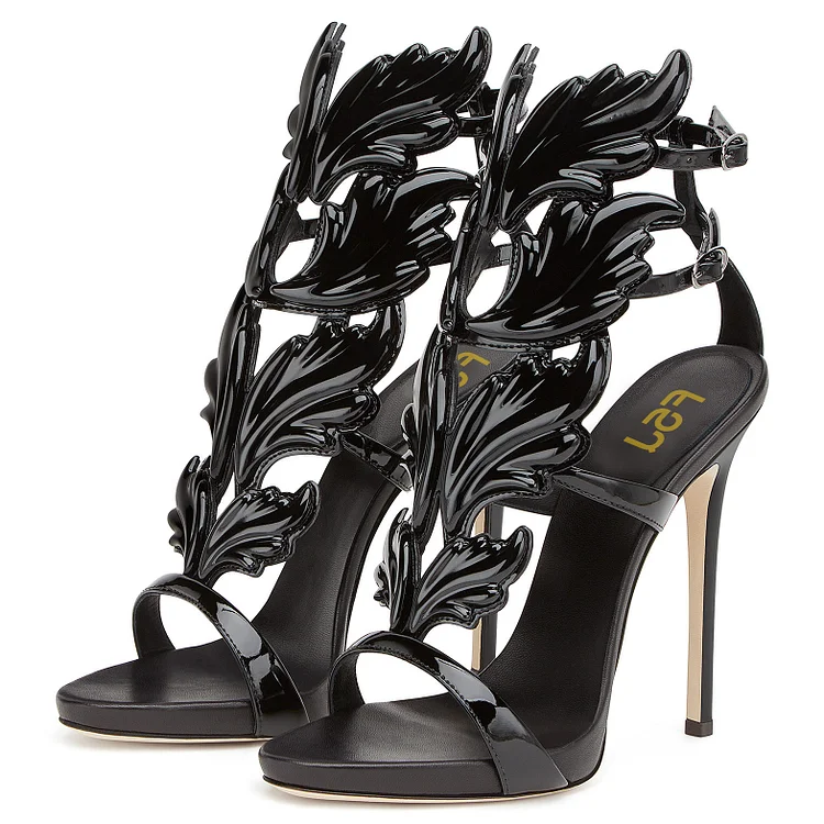 Women's FSJ Shoes Black Open Toe Formal Stiletto Heel Evening Sandals |FSJ Shoes