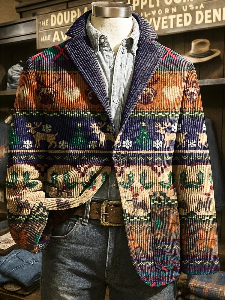 Men's Corduroy Christmas Lapel Blazer 
