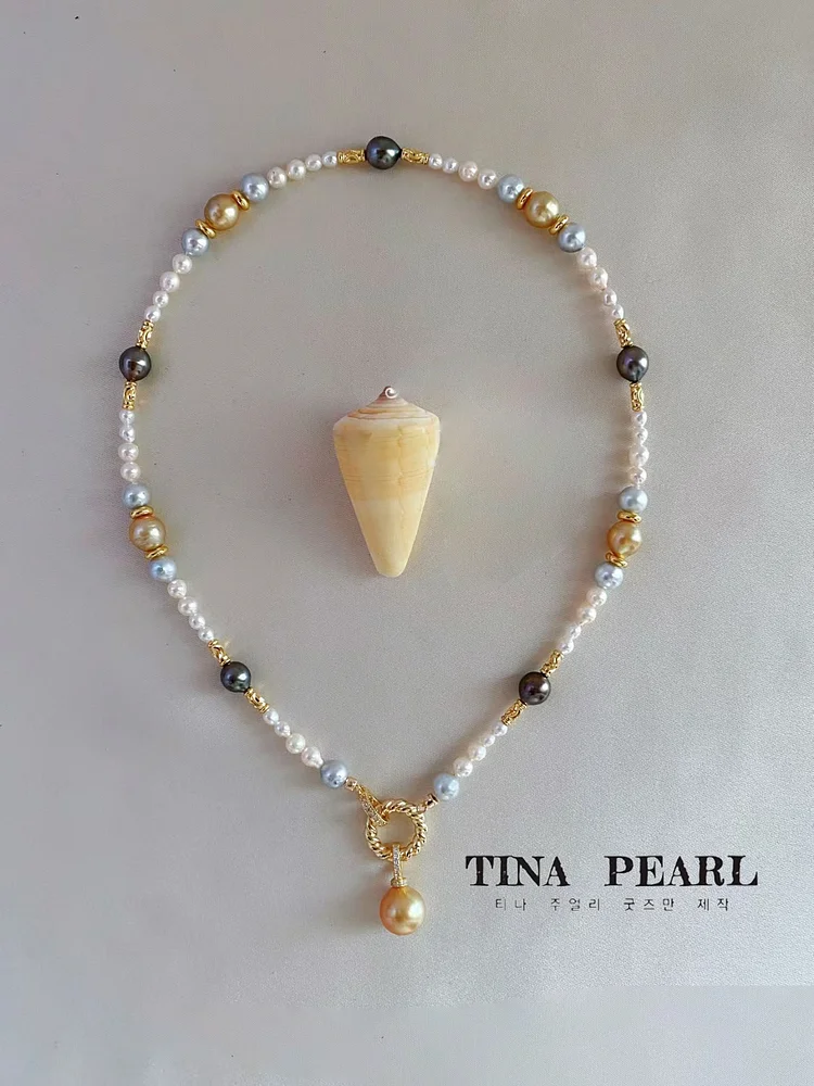 TINA Jewelry, Multi-colored Sea Pearl necklace, South Sea Gold beads, Mahinda, Tahiti, akoya combination necklace
