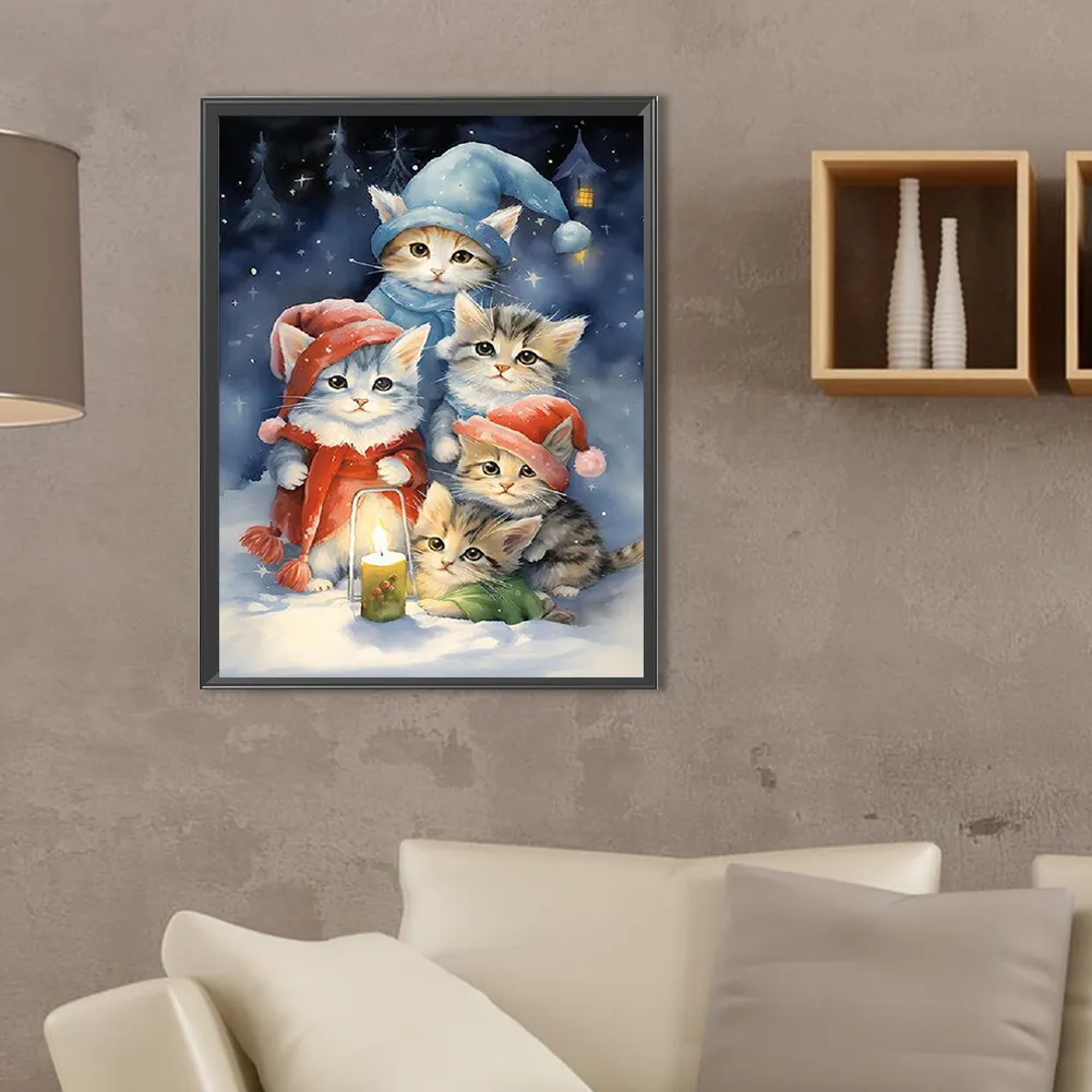 Diamond Painting - Full Square Drill - Christmas Cat(Canvas|30*40cm)