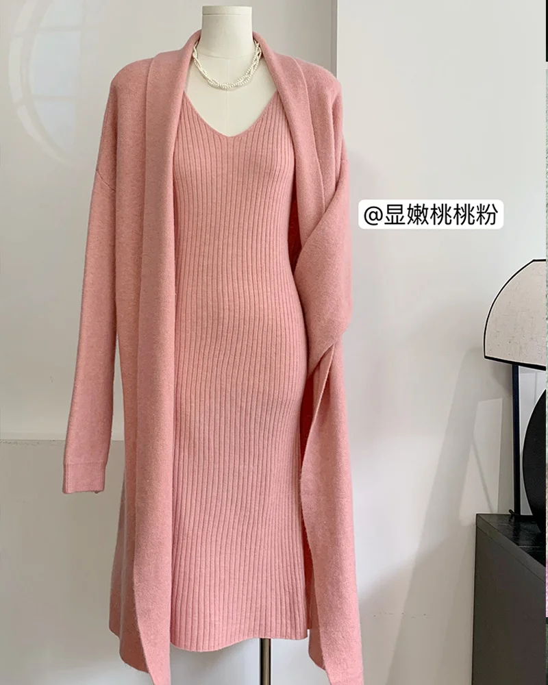 Athvotar Athvotar Knitted Suit For Autumn/Winter 2025 Women's Elegant Vest Dress + Long Open Shirt Jacket Hot