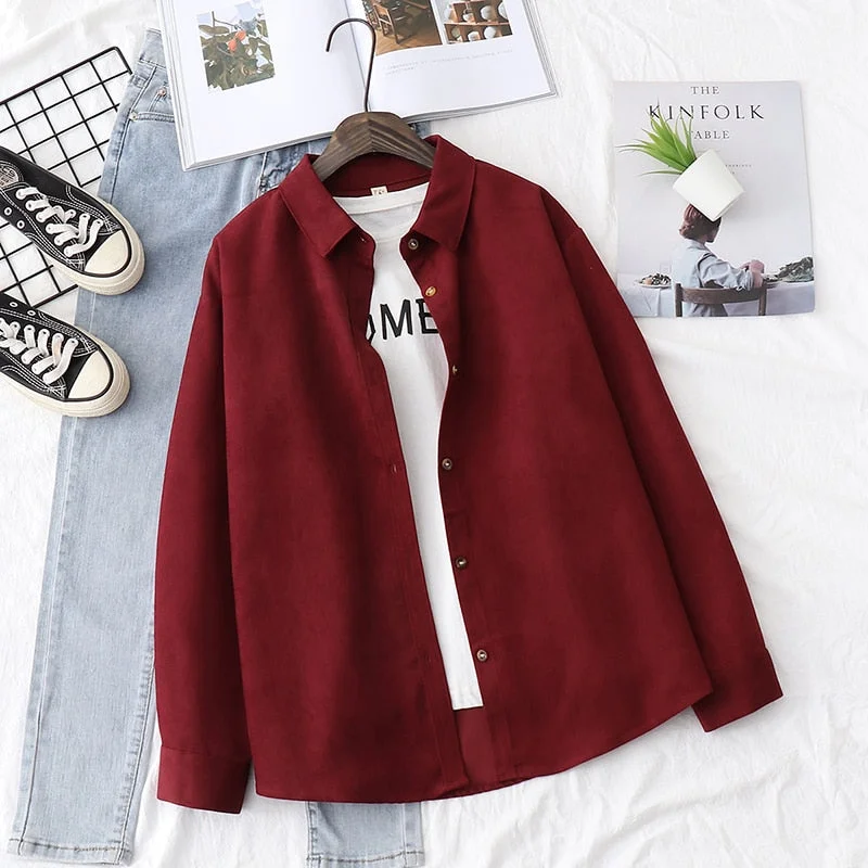 2021 New Simple Women's Shirt Long Sleeve Loose Tops Office Lady Casual Pink White Blue Long Sleeve Blouses Fashion Clothing