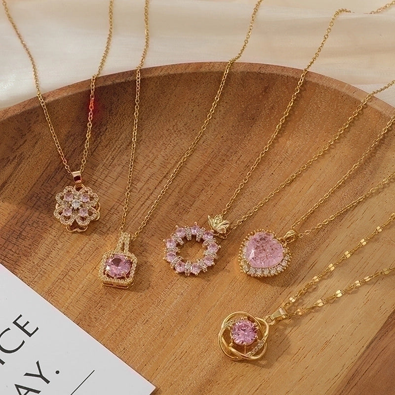 2 Pieces Vintage Style Heart Shape Flower Bow Knot Titanium Steel Copper Tassel Plating Inlay Zircon Pendant Necklace