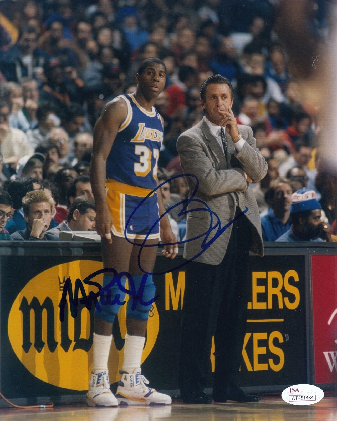 Magic Johnson Pat Riley #0 8x10 Signed W/JSA Certification L.A. Lakers 091618