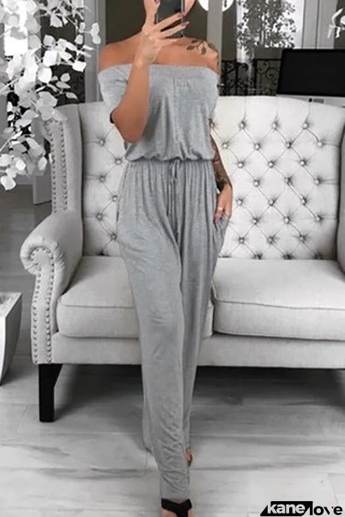 Pockets Off Shoulder Jumpsuit