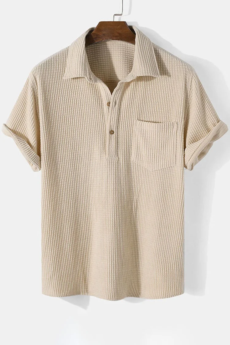 Men's Solid Color Waffle Casual Short Sleeve Shirt