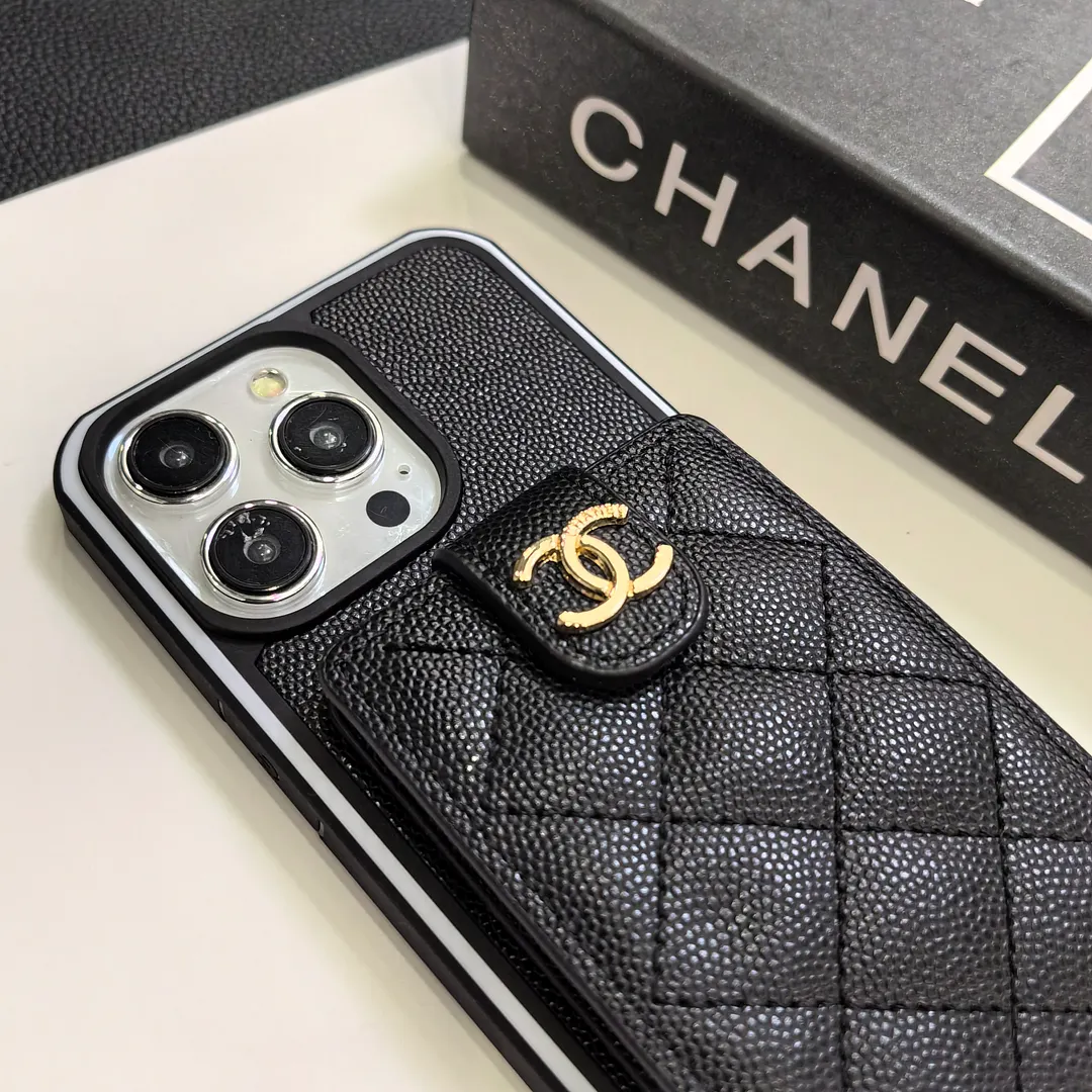 Luxurious Lambskin Chanel Button Card Holder iPhone Case Crossbody