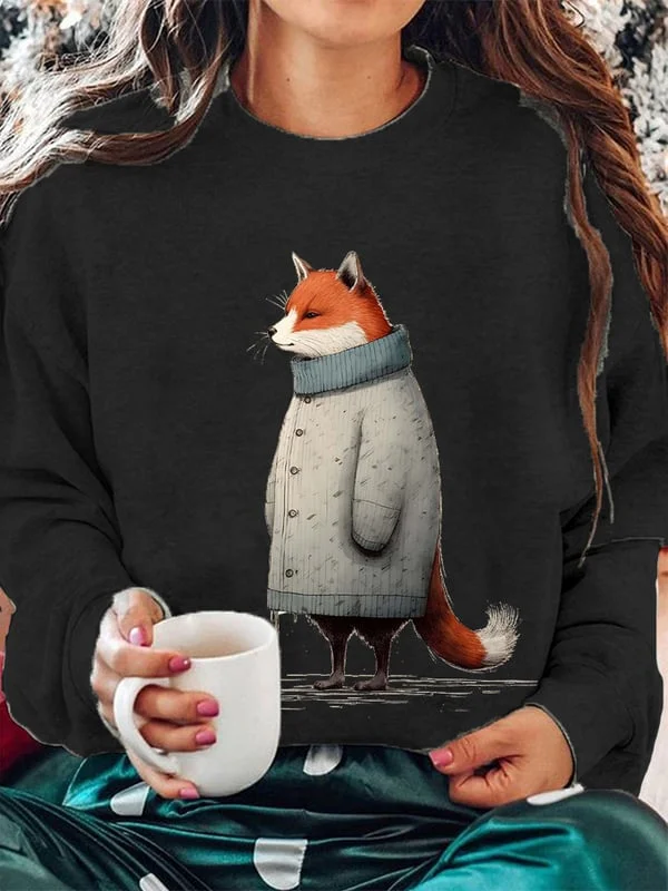 Women's Winter Funny Cute Wonderland Clothing Fox Printed Sweatshirt