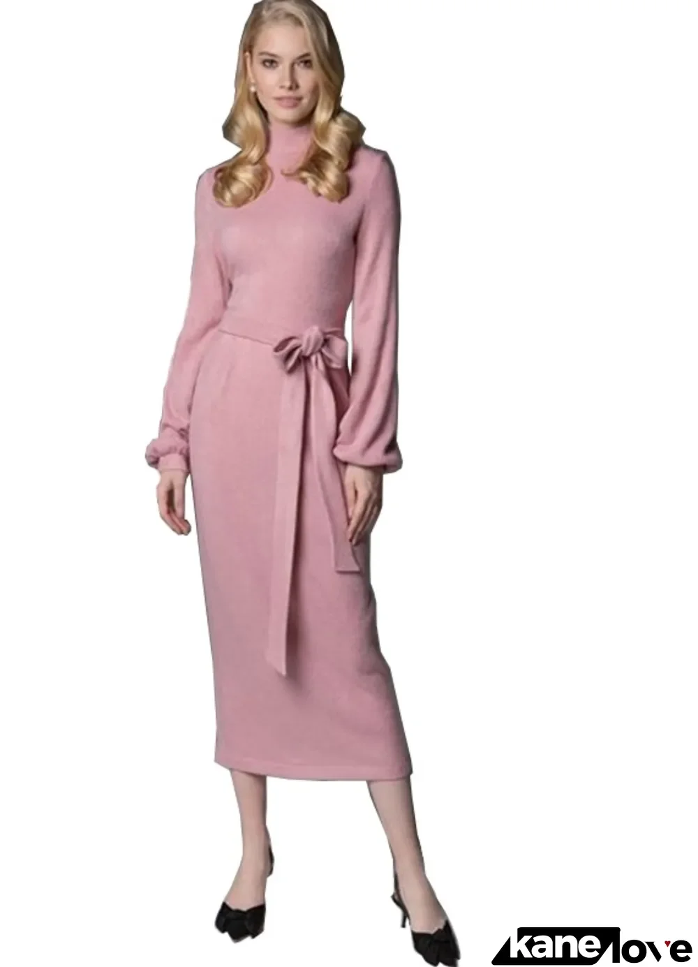 Falls Elegant Plain Midi Dress with Belt