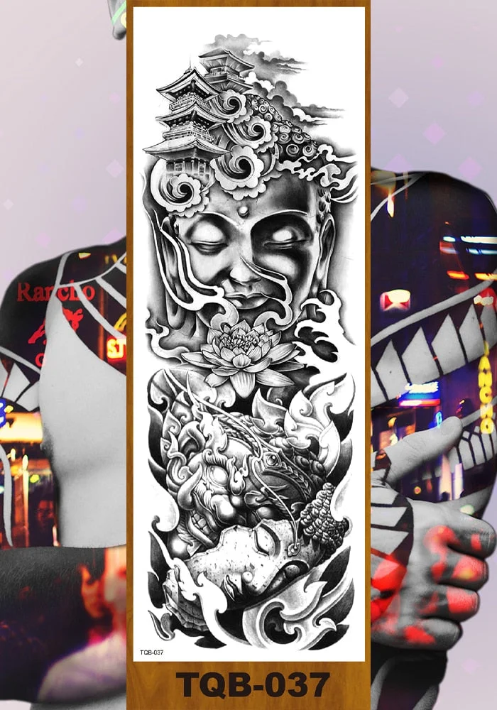 Full Flower Arm Temporary Tattoos Stickers Man Woman Girls Body Leg Fake Tatoo Buddha Bodhisattva Valkyrie Warrior Goddess DIY