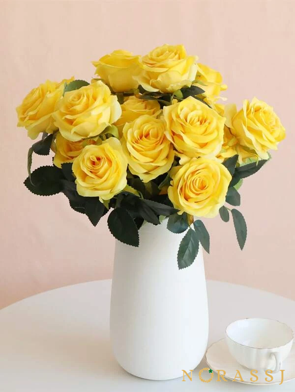 Yellow Faux Roses Modern Artificial Flower Arrangements