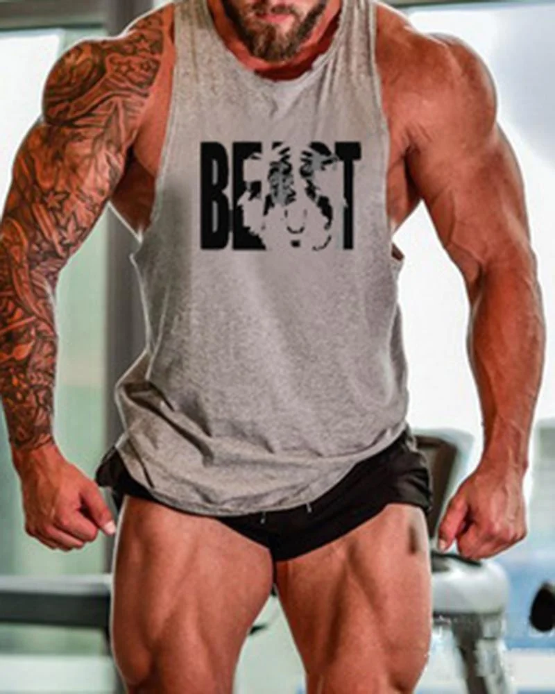 Fitness Printed Casual Vest Round Neck