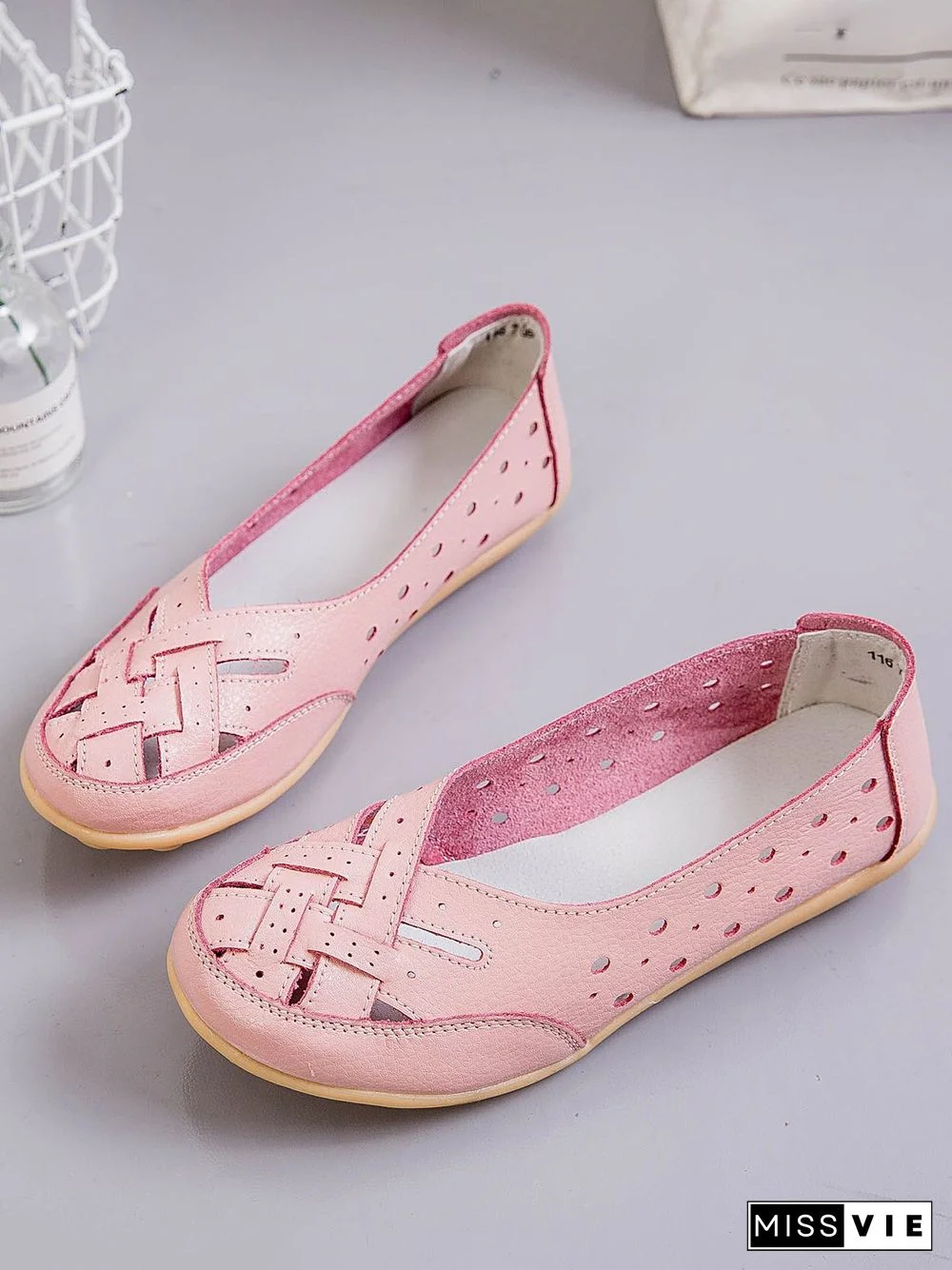 Hollow Leather Soft Sole Shoes