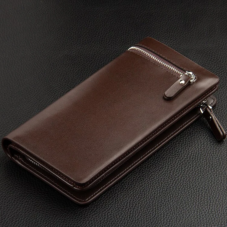 BrosWear Men's PU Leather Casual Business Zipper Clutch Bag Multi-functional Wallet
