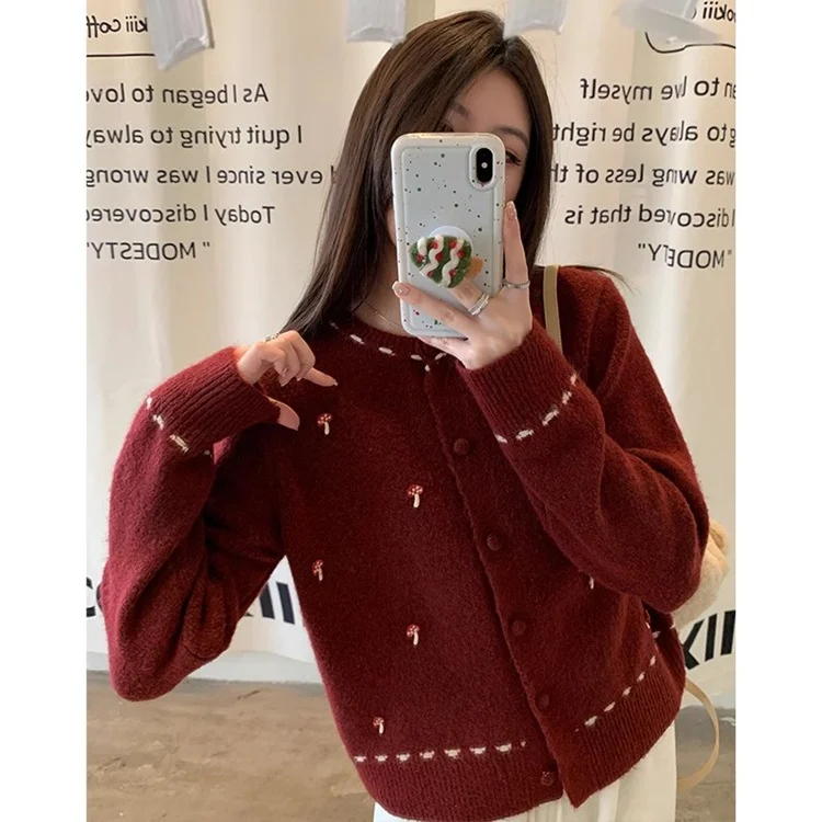 Athvotar Athvotar High School Students Korean Round-Neck Knitted Cardigan Girl 2025 Autumn New Loose Sweater Coat Top