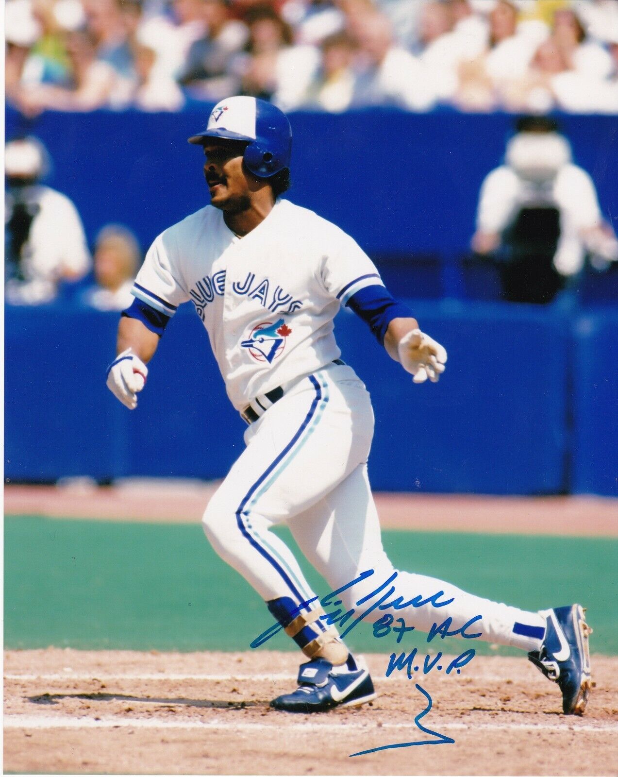 GEORGE BELL TORONTO BLUE JAYS 87 AL MVP ACTION SIGNED 8x10