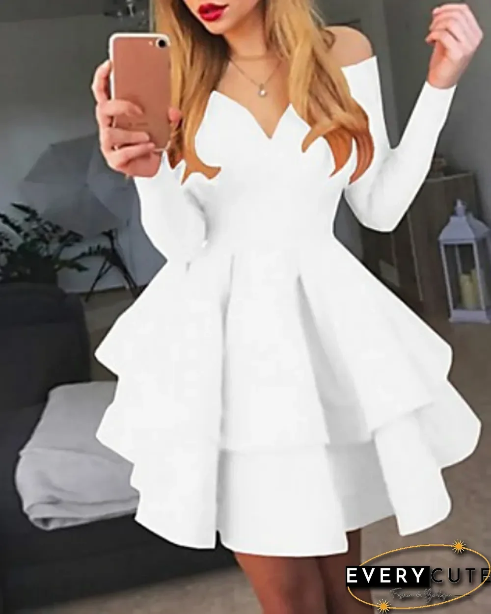 Women's A-Line Dress Short Mini Dress Long Sleeve Solid Colored Layered Fall Spring Hot Sexy White Black Red S M L XL XXL White Dresses