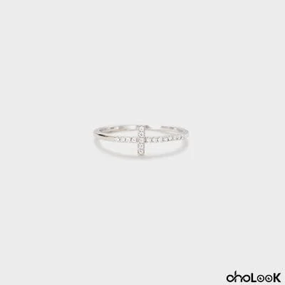 Cross Inlaid Zircon 925 Sterling Silver Ring