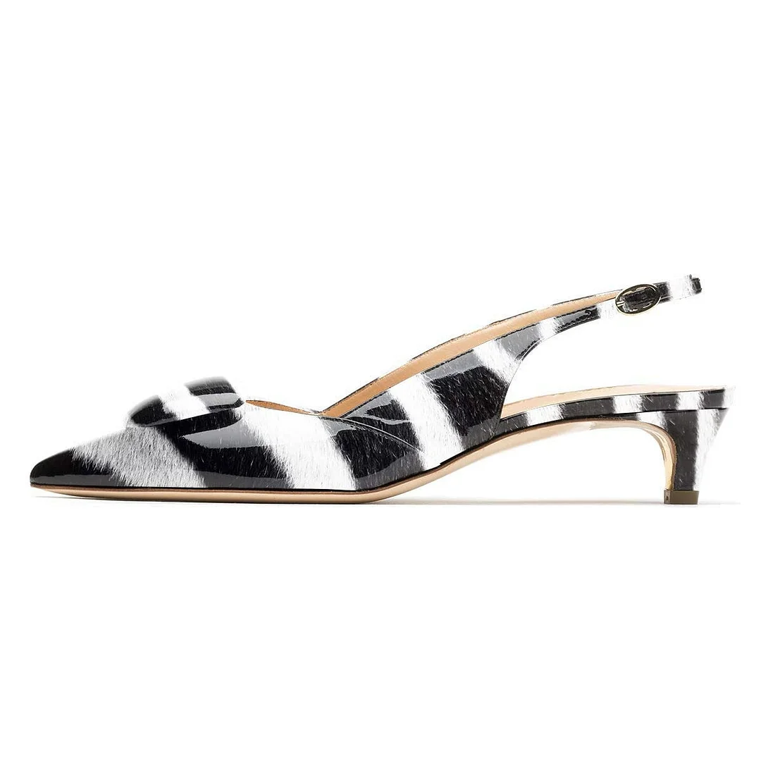 Black & White Patent Leather Slingback Heels with Zebra Print
