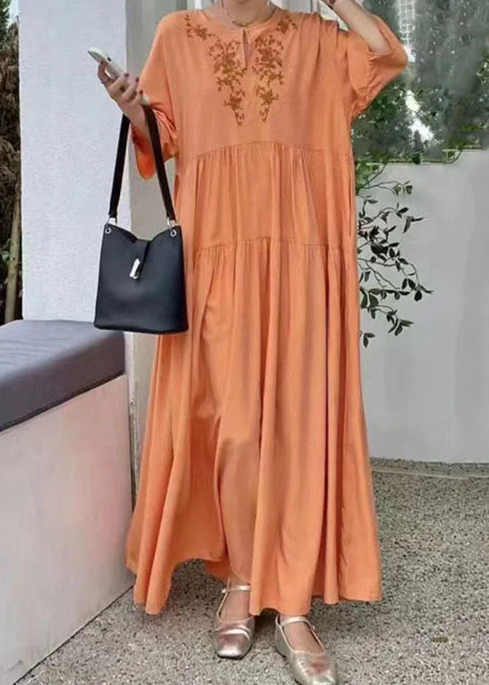 Organic Orange Embroideried Patchwork Cotton Dresses Summer