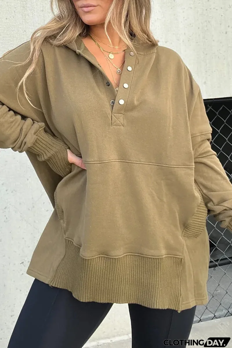 Casual Solid Buckle Hooded Collar Tops(7 Colors)