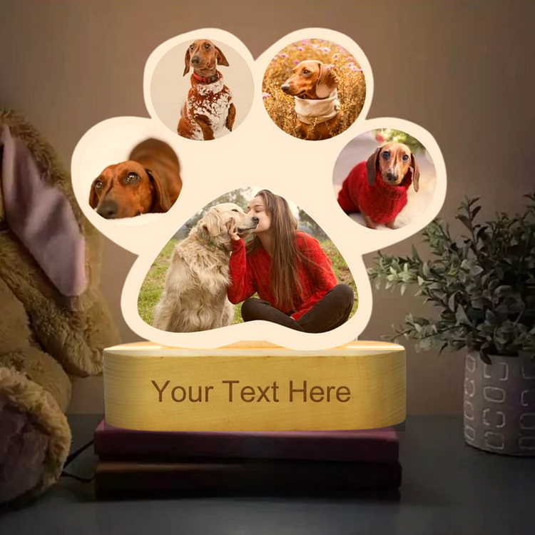 Lámpara 3D Ilusión Luz de noche Garra de mascota LED 5 fotos personalizadas con 1 texto