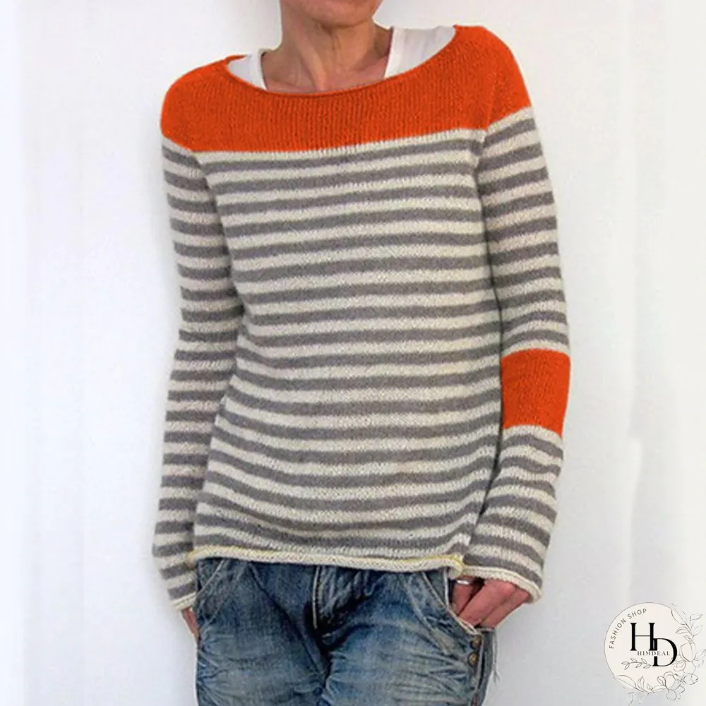 Solid Stripe Round Neck Sweaters
